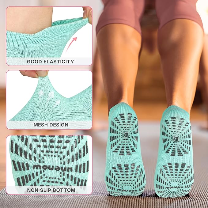 unenow 5 Pairs Pilates Socks for Women Non Slip Socks with Grips for Yoga Hospital Barre Barefoot