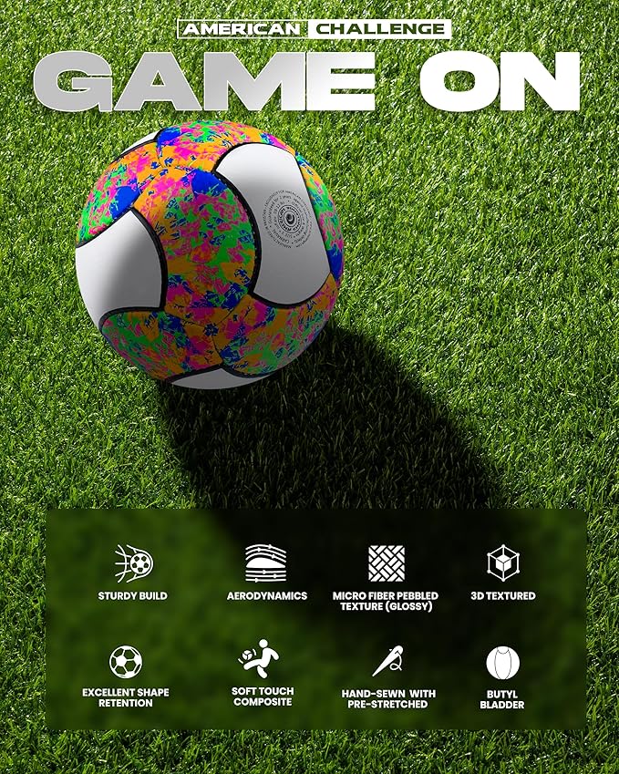 American Challenge Carnaval 18 Panel Soccer Ball – Size 3, 4, 5 – Soccer Ball Size 5 & 4 – Durable Soccer Balls for Training, Practice & Games – Official Size Options