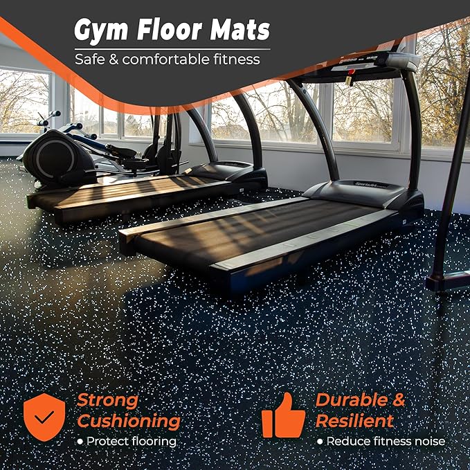 SUPERJARE 0.4'' Thick 12 Pcs 48 Sq Ft Rubber Top Exercise Equipment Mats, High Density EVA Foam Mats with Rubber Top, Interlocking Gym Flooring for Home Gym, Protective Workout Mat, Black/Blue