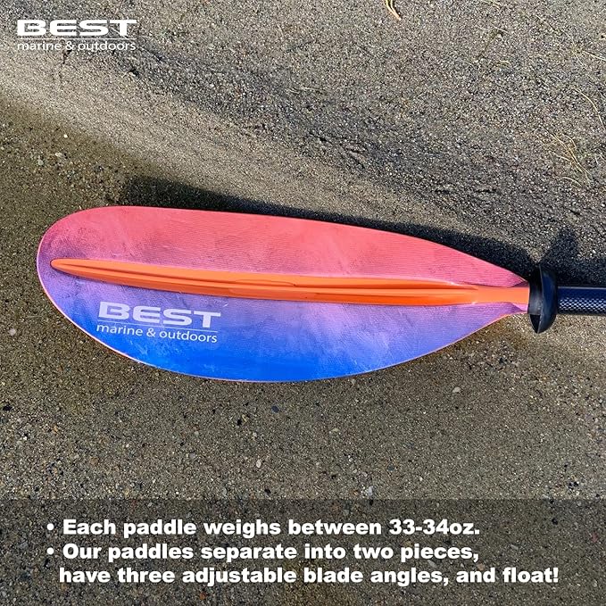 Best Marine and Outdoors Kayak Paddle, Carbon Fiber Shaft & Fiberglass Reinforced Polypropylene Blades, 220cm, 234cm, 250cm, Lightweight Kayak Paddles for Adults