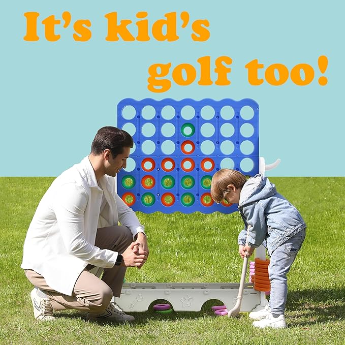SDADI Height Adjustable 3-in-1 Giant 4 in a Row Connect, Jumbo 4-to-Score with Golf and Ring Toss Set, Indoor Outdoor Yard Party Game for Kids and Family, White