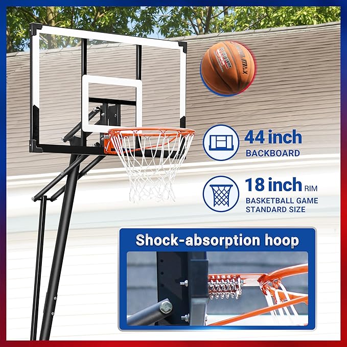 WIN.MAX Basketball Hoop Outdoor with Shatterproof Backboard and Larger Base, Portable Basketball Hoop Goal System Youth/Adults in Backyard/Driveway/Poolside