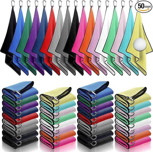 Batiyeer Golf Towels Bulk for Bags 16'' x 16'' Microfiber Waffle Pattern Golf Towel with Clipfor Mini Tournament, Club, Yoga, Fitness