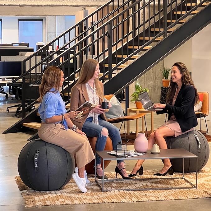 LifeSpan Fitness Anti-Slip Felt Cover Yoga Ball Chair with Handle & Back Support, Office, Home Gym, Pregnancy, Balance Training, Inflator Included (Charcoal Gray, 25 Inch)