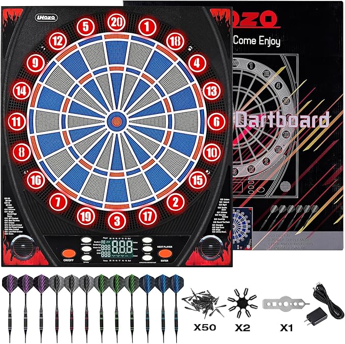 Electronic Dartboard, Dual Speakers with Automatic Voice Announcing Score, High Definition LCD Display, Includes 12 Soft Tip Darts, Suitable for Family Gatherings Bar Entertainment