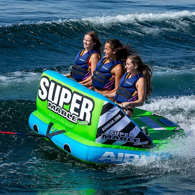 Airhead Mable Inflatable Towable Tube, 1-4 Rider Models, Dual Tow Points, Full Nylon Cover, EVA Foam Pads, Patented Speed Valve, Boat Tubes and Towables