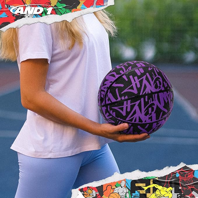AND1 Fantom Graffiti Rubber Basketball - Streetball for Indoor and Outdoor Use, Deep Channel Construction and Durability
