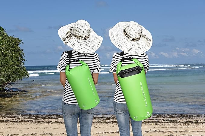 Freegrace Waterproof Dry Bags Set Of 3 Dry Bag With 2 Zip Lock Seals & Detachable Shoulder Strap, Waist Pouch & Phone Case - Can Be Submerged Into Water - For Swimming (Green, 5L)