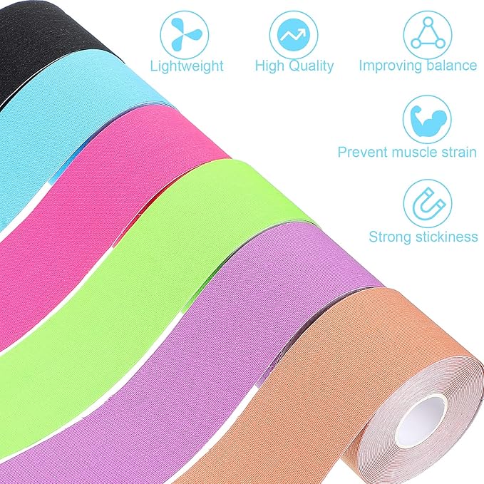 Nuanchu 6 Rolls Kinesiology Tapes Athletic Elastic Muscle Kneepad Tape for Foam Underwrap Knees Tape for Waterproof Joints Ankle Pre Wrap Wrists Sport Activities(Assorted Colors,Classic Pattern)
