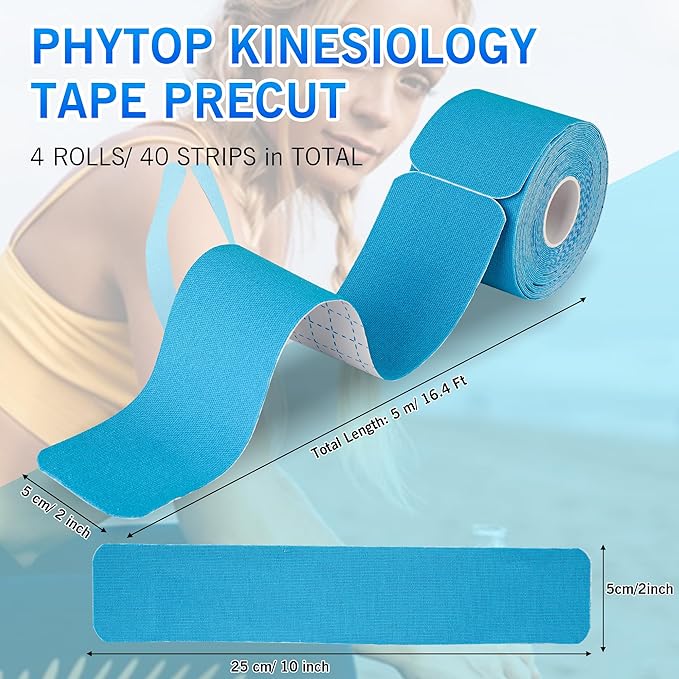 Kinesiology Tape Precut (40 Count, 10") | Latex-Free Knee Tape for Sports | K Tape Strips Ideal for Knee, Shoulder, and Elbow Support (Sky Blue + Pink)