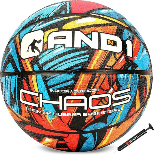 AND1 Chaos Basketball: Official Regulation Size 7 (29.5 inches) Rubber - Deep Channel Construction Streetball, Made for Indoor Outdoor Basketball Games