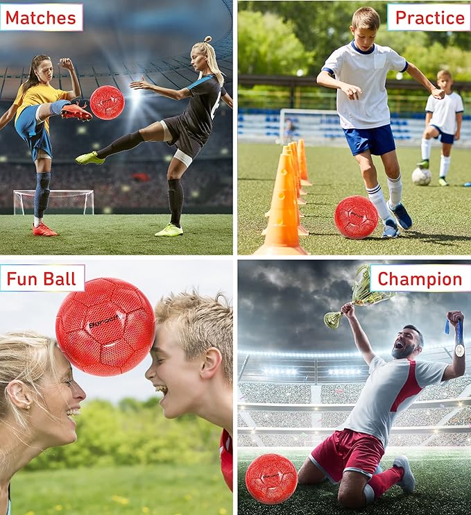 Soccer Ball - Premium Boy and Girl Official Match Ball with Cool Reflective Iridescent Rainbow Hex Pattern, Durable, Indoor, Outdoor, Training, Practice, Playtime and Games