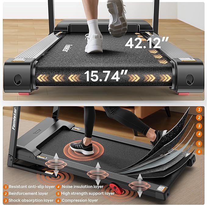 Treadmill with Incline for Home, Folding Treadmill with 400LBS Capacity, 7.5MPH or 10MPH, 16'' or 18'' Wide Belt, 64 Programs, APP Control, Shock Absorption, Home & Office