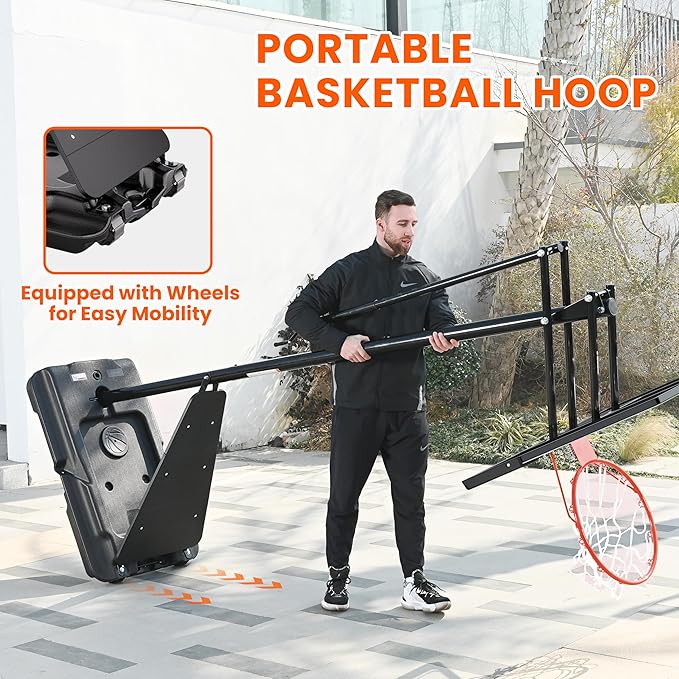 Basketball Hoop Outdoor System with 10ft Height Adjustable, 45/48in Steel Frame Backboard Basketball Goal Court System, Portable Hoop for Youth and Adults in Driveway Backyard Pool Play