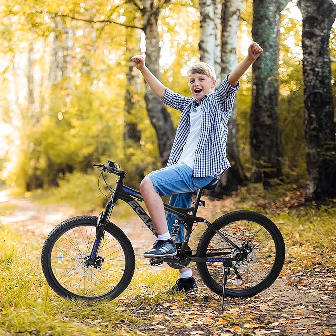 Ecarpat 24/26/27.5 Inch Mountain Bike, Dual/Front Suspension Mens Mountain Bike with 21 Speeds High-Carbon Steel Frame and Disc/V Brakes, Adult Sport Bicycle for Trail Snow Commuter City Road
