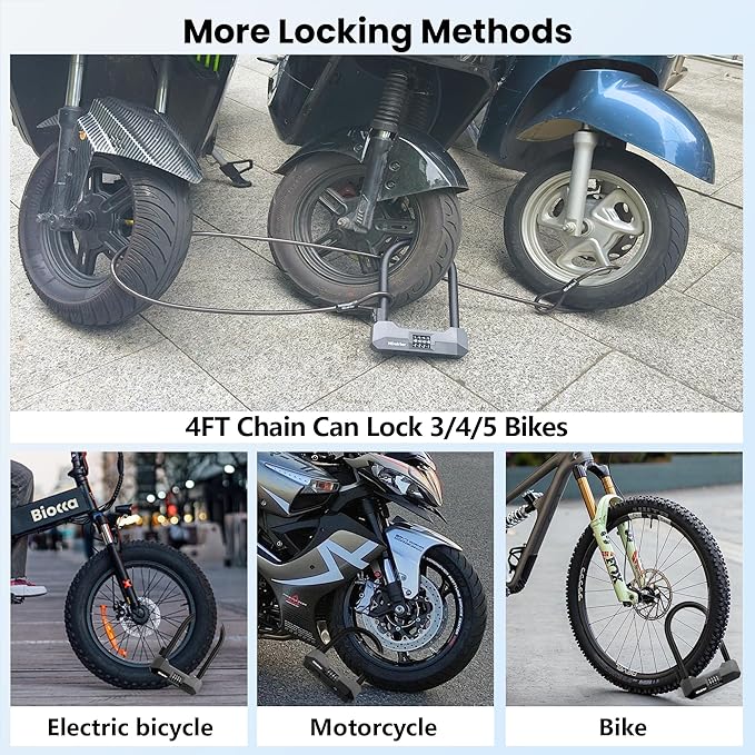 NDakter Bike Locks Heavy Duty Anti Theft,18mm Bicycle Combo U Lock with 5FT Cable, 4-Digit Resettable Combination Electric Scooter Lock with 2Keys and Bracket for Tricycle, Moped, Motorcycle(Gray)