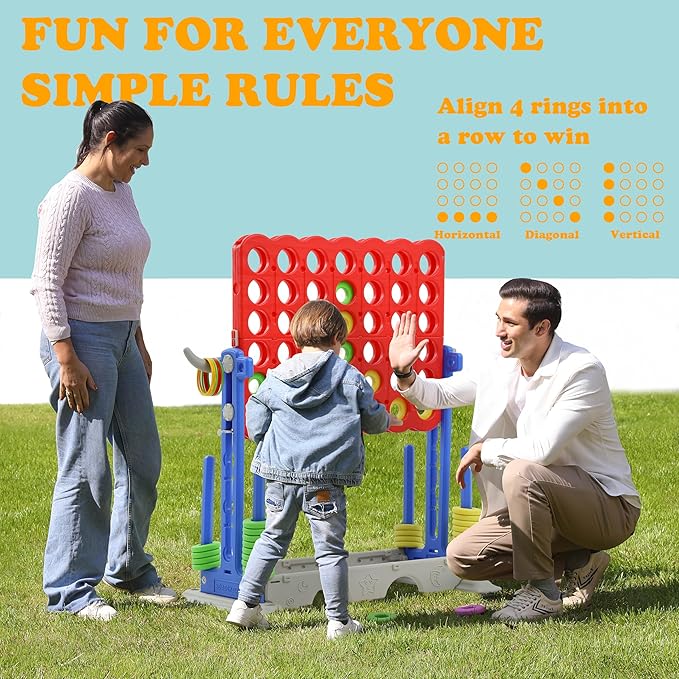 SDADI Height Adjustable 3-in-1 Giant 4 in a Row Connect Game, Jumbo 4-to-Score Game with Golf Game and Ring Toss Set, Indoor Outdoor Yard Game Party Game for Kids Adults and Family, Blue