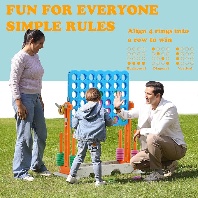 SDADI Height Adjustable 3-in-1 Giant 4 in a Row Connect Game, Jumbo 4-to-Score Game with Golf Game and Ring Toss Set, Indoor Outdoor Yard Game Party Game for Kids Adults and Family, Orange