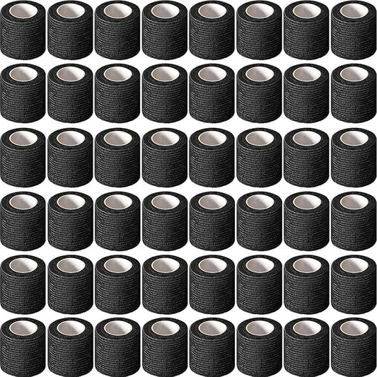 Treela 48 Pack Self Adhesive Wrap Bandage Bulk, 2 Inches x 5 Yards Self Adherent Cohesive Bandage Elastic Athletic Tape Breathable Wound Tape for Stretch Athletic Sports Wrist Ankle(Black)