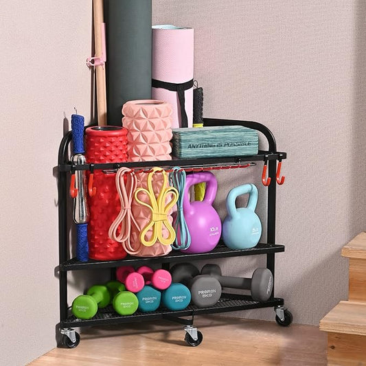 PLKOW Weight Rack for Dumbbells, Home Gym Storage for Dumbbells Yoga Mat Kettlebells, Yoga Mat Storage Rack for Garage, Home Gym