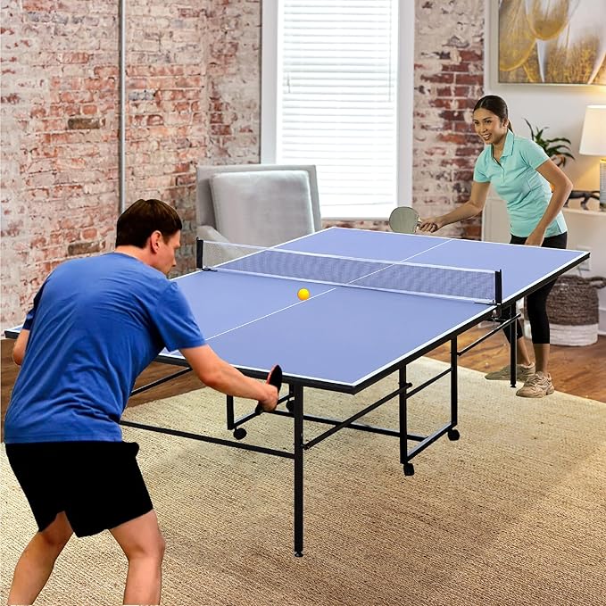 Portable Ping Pong Table, Mid-Size Foldable Table Tennis Table w/Net, 2 Paddles, 3 Balls, Table Tennis Table for Indoor Outdoor, Ping Pong Tablefor Kids Family Holiday Sports
