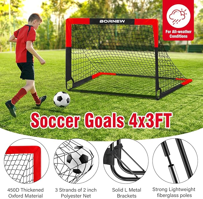 2 Pack Soccer Goal - Backyard & Indoor Soccer Goals for Kids, 4x3 ft Portable Pop Up Soccer Nets Set for Youth & Adult and Outdoor Games and Soccer Training Equipment Ages 3-16 Year Gift