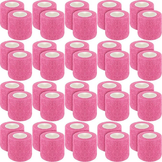 Treela 48 Pack Self Adhesive Wrap Bandage Bulk, 2 Inches x 5 Yards Self Adherent Cohesive Bandage Elastic Athletic Tape Breathable Wound Tape for Stretch Athletic Sports Wrist Ankle(Pink)