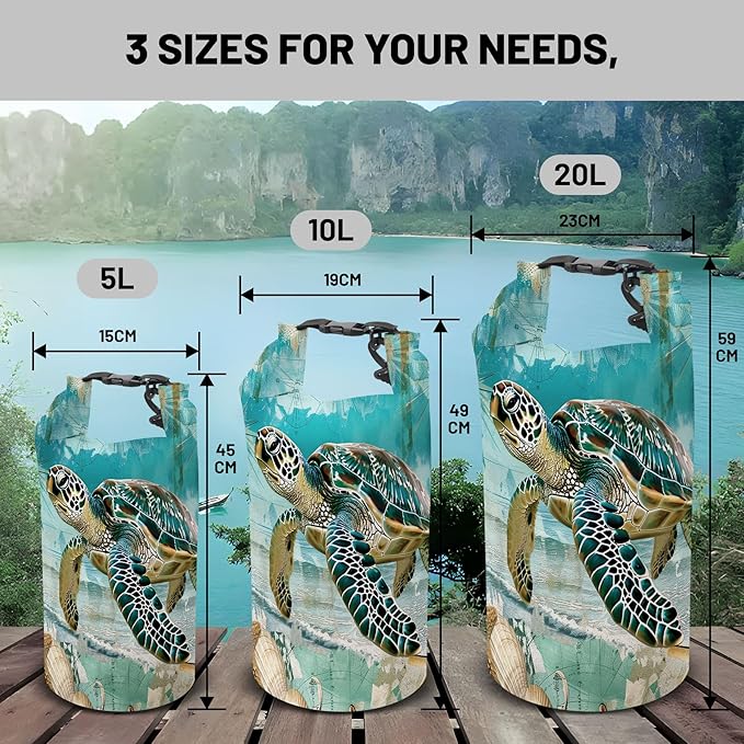 Waterproof Dry Bag,Sea Turtle Starfish Nautical Small Waterproof Backpack 2L/5L/10L/20L/30L/40L Floating Lightweight Bags for Kayaking, Boating, Fishing, Swimming Camping with Waterproof Phone Case