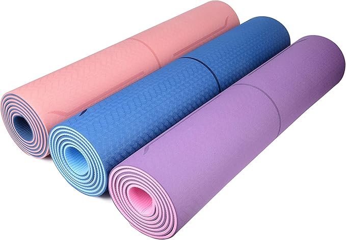 YOGATI® Non Slip Yoga Mat with Alignment Lines. Home Workout Mat for Women, Men and Kids. Thick Yoga Mats with Strap for Pilates and Fitness.