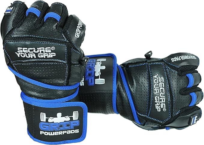 Elite Leather Gym Gloves with Built in 2" Wide Wrist Wraps Grip & Design for Weightlifting Power Lifting Bodybuilding & Strength Training Workout Exercises