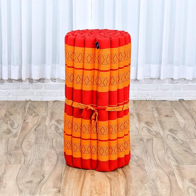 Leewadee - Foldable Floor Mattress - Japanese Roll Up Futon -Trifold Tatami Mat- Guest Floor Bed - Camping Mattress - Thai Massage Mat, Kapok Filled, 75 x 28 inches, Orange Red