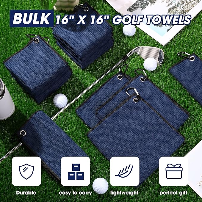 Batiyeer Golf Towels Bulk for Bags 16'' x 16'' Microfiber Waffle Pattern Golf Towel with Clipfor Mini Tournament, Club, Yoga, Fitness