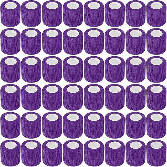 Treela 48 Pack Self Adhesive Wrap Bandage Bulk, 2 Inches x 5 Yards Self Adherent Cohesive Bandage Elastic Athletic Tape Breathable Wound Tape for Stretch Athletic Sports Wrist Ankle(Purple)
