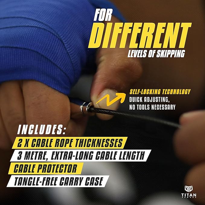 Titan Armour® Speed Rope - Professional Self-Locking & Adjustable, Adult Speed Jump Rope | 2 x Steel Ropes, Cable Protector & Travel Case | Jump Rope Crossfit, Boxing, Fitness MMA for Men & Women