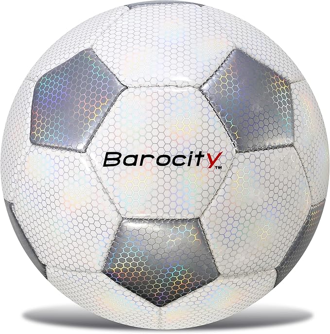 Soccer Ball - Premium Boy and Girl Official Match Ball with Cool Reflective Iridescent Rainbow Hex Pattern, Durable, Indoor, Outdoor, Training, Practice, Playtime and Games