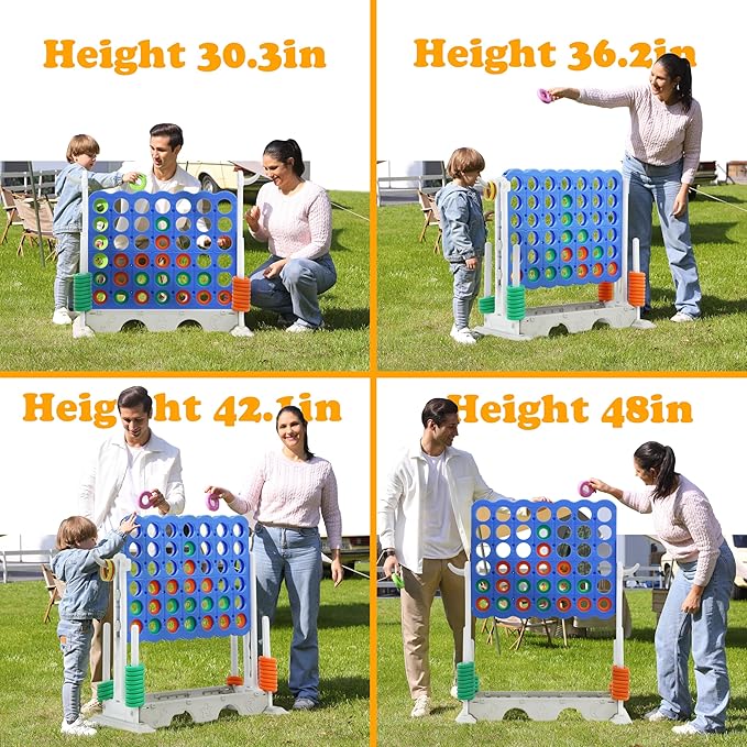 SDADI Height Adjustable 3-in-1 Giant 4 in a Row Connect, Jumbo 4-to-Score with Golf and Ring Toss Set, Indoor Outdoor Yard Party Game for Kids and Family, White