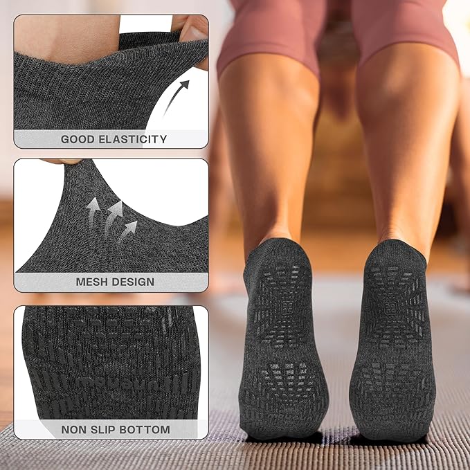 unenow 5 Pairs Pilates Socks for Women Non Slip Socks with Grips for Yoga Hospital Barre Barefoot