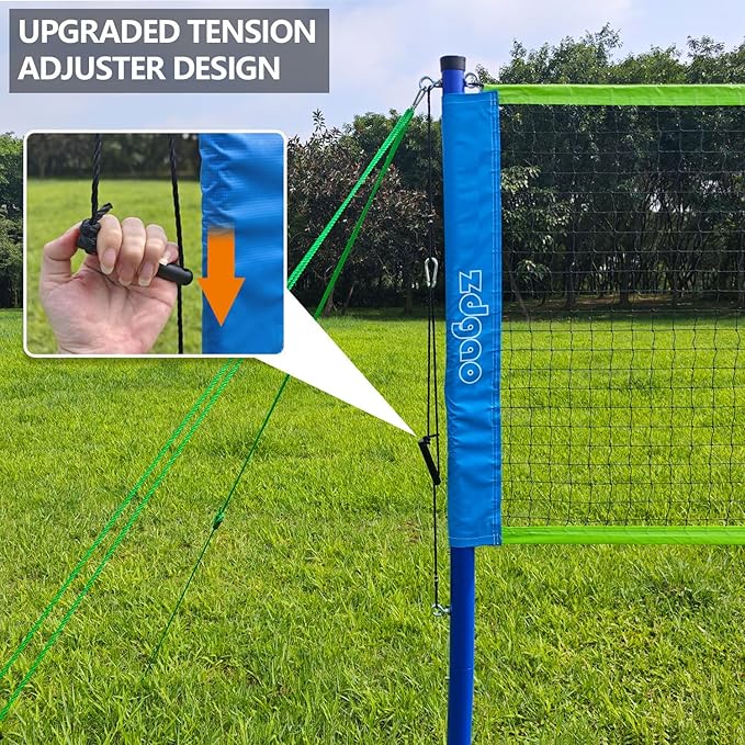 Zdgao Badminton Sets for Backyard, Portable Badminton Net with Tension Adjuster, Badminton Racket Set of 4, 3 Nylon Shuttlecocks, Boundary Line and Carry Bag for Backyard Beach Family Games