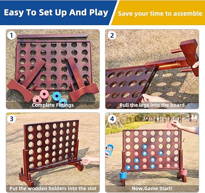 Pointyard Giant Wooden 4 in a Row Vintage 2.8Ft Outdoor Yard Game for Adults Famliy, with 42 Pcs Chips & Durable Carrying Bag, Halloween Christmas Party Game Gifts for Lovers