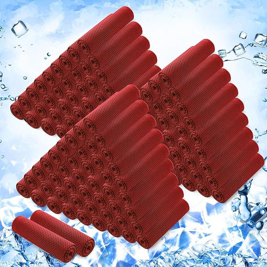 Hosuly 150 Pack Cooling Towels Bulk 40 x 12 Inch Large Chilly Breathable Sweat Sports Cold Towels Sublimation Microfiber Ice Neck Rags for Hot Weather Workout Baseball Softball Gym Team Gift(Red)