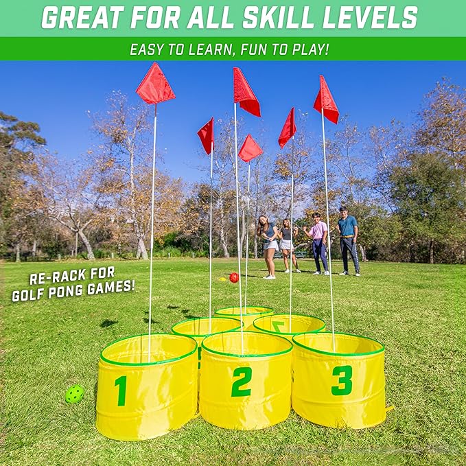 GoSports Yard Links Golf Game with 6 Buckets, Tee Markers and 6 Balls