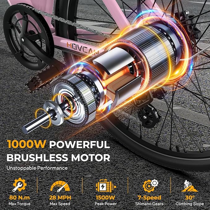 V80 Electric Bike, 1000W Motor 28MPH Ebike, 48V 13Ah Removeable Battery, 26'' City Cruiser Adult Electric Bicycles up to 70 Miles
