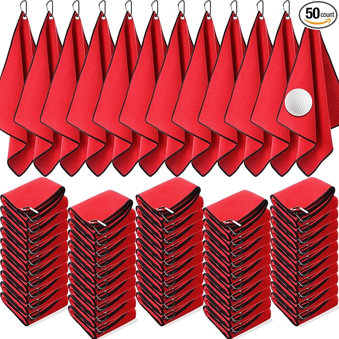 Batiyeer Golf Towels Bulk for Bags 16'' x 16'' Microfiber Waffle Pattern Golf Towel with Clipfor Mini Tournament, Club, Yoga, Fitness