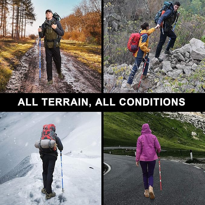 BISINNA Collapsible Trekking Hiking Poles- 2 Pack Folding Aluminum Walking Sticks with Quick Lock System 4 Season Accessories,Telescopic, Adjustable, Lightweight for Men Women
