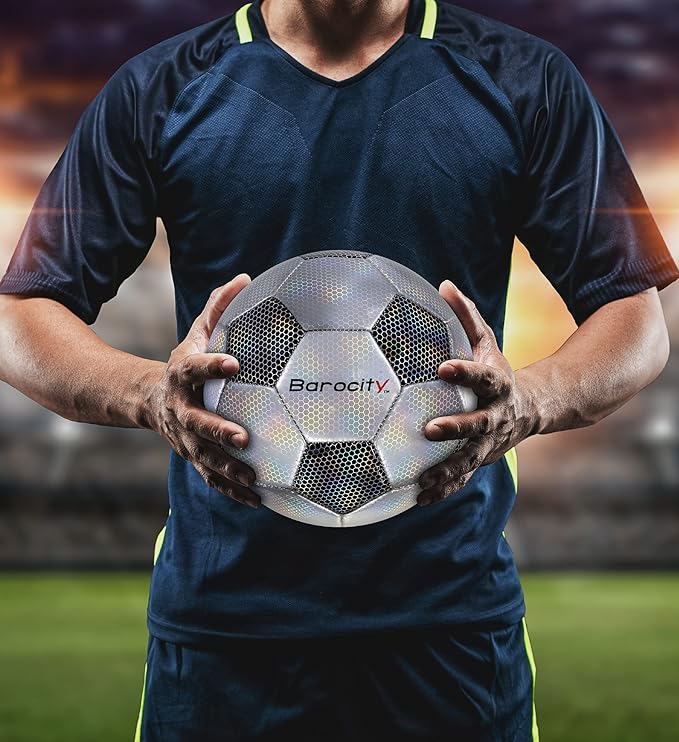 Soccer Ball - Premium Boy and Girl Official Match Ball with Cool Reflective Iridescent Rainbow Hex Pattern, Durable, Indoor, Outdoor, Training, Practice, Playtime and Games