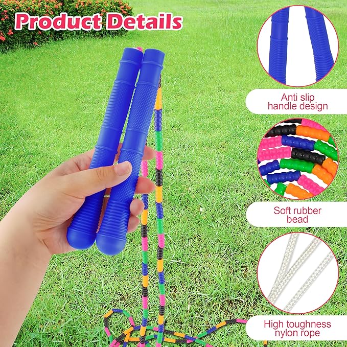 Coolrunner 16 FT Long Jump Rope(4 PACK), Double Dutch Jump Ropes Soft Beaded Skipping for Kids Adults Plastic Segmented Long Enough for 4-5 Jumpers