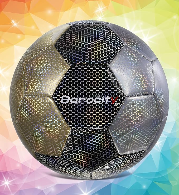Soccer Ball - Premium Boy and Girl Official Match Ball with Cool Reflective Iridescent Rainbow Hex Pattern, Durable, Indoor, Outdoor, Training, Practice, Playtime and Games