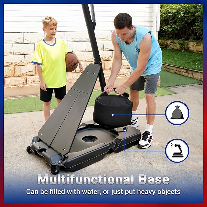 WIN.MAX Basketball Hoop Outdoor with Shatterproof Backboard and Larger Base, Portable Basketball Hoop Goal System Youth/Adults in Backyard/Driveway/Poolside