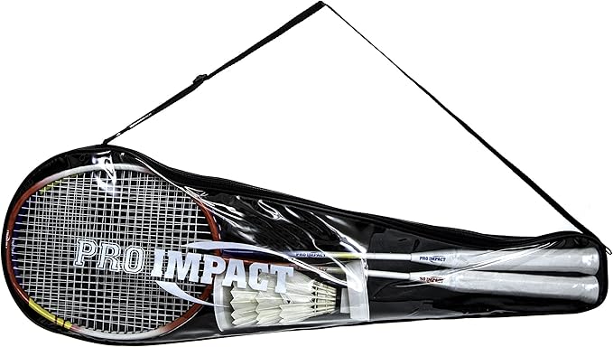 Pro Impact Badminton Racket Set - Lightweight Aluminum Head Rackets with Steel Shaft, Feather Shuttlecocks, Durable Carrying Case - Perfect for Outdoor Games, Adults, Kids, and Family Fun