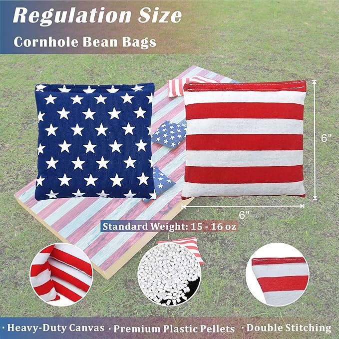 Cornhole Board Set 4FTx2FT Solid Wood Regulation Size Cornhole Set Includes 8 Cornhole Bags for Adults